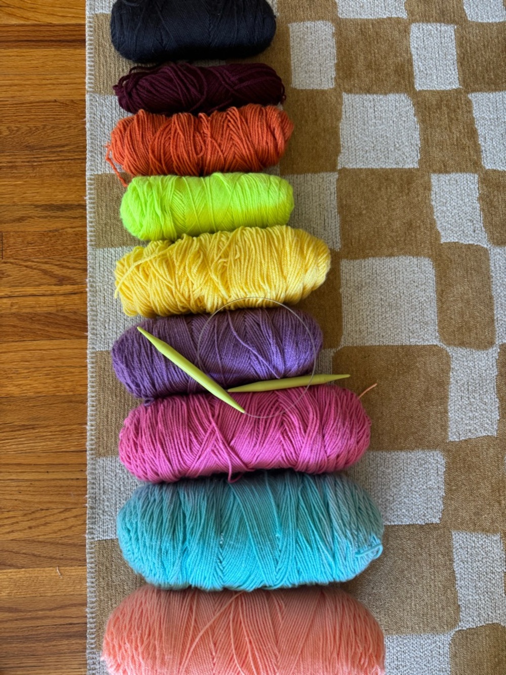 Bright Multi-Color Yarn Bundle with Chunky Circles Knitting Needles